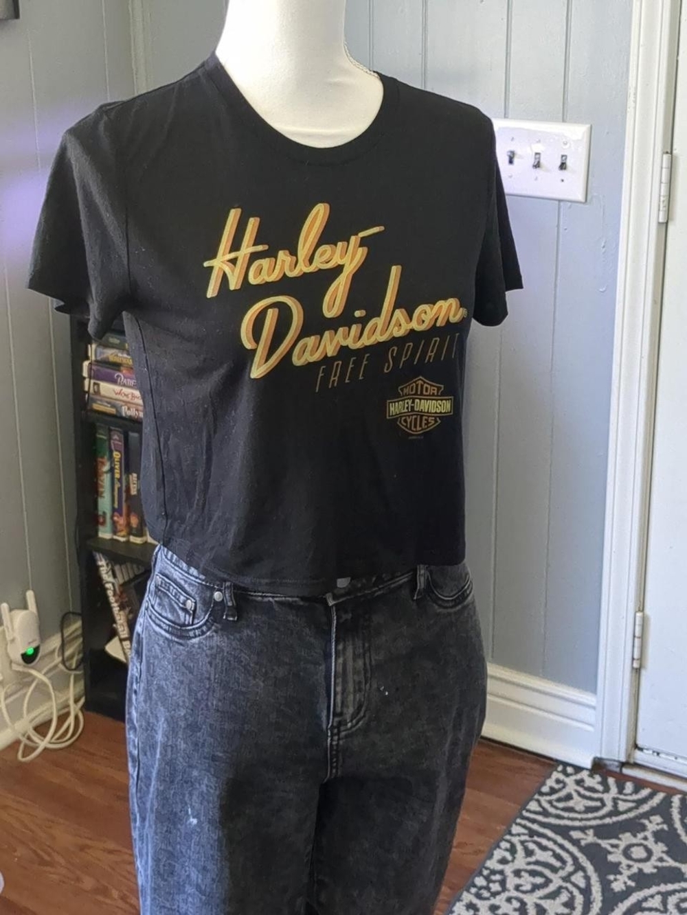Harley-Davidson Black Tee with Metallic Gold Script